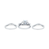 Three Piece Infinity Shank Cushion Cut Art Deco Halo Engagement Ring Round Simulated Cubic Zirconia 925 Sterling Silver