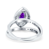 Two Piece Halo Marquise Art Deco Wedding Engagement Bridal Ring Round Simulated Cubic Zirconia 925 Sterling Silver