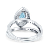 Two Piece Halo Marquise Art Deco Wedding Engagement Bridal Ring Round Simulated Cubic Zirconia 925 Sterling Silver
