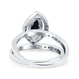 Two Piece Halo Marquise Art Deco Wedding Engagement Bridal Ring Round Simulated Cubic Zirconia 925 Sterling Silver