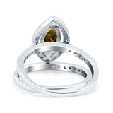 Two Piece Halo Marquise Art Deco Wedding Engagement Bridal Ring Round Simulated Cubic Zirconia 925 Sterling Silver