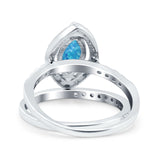 Two Piece Halo Marquise Art Deco Wedding Engagement Bridal Ring Round Simulated Cubic Zirconia 925 Sterling Silver