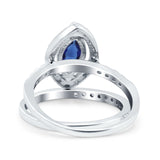Two Piece Halo Marquise Art Deco Wedding Engagement Bridal Ring Round Simulated Cubic Zirconia 925 Sterling Silver