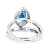 Two Piece Halo Marquise Art Deco Wedding Engagement Bridal Ring Round Simulated Cubic Zirconia 925 Sterling Silver