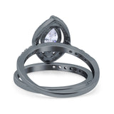 Two Piece Halo Marquise Art Deco Wedding Engagement Bridal Ring Round Simulated Cubic Zirconia 925 Sterling Silver