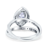 Two Piece Halo Marquise Art Deco Wedding Engagement Bridal Ring Round Simulated Cubic Zirconia 925 Sterling Silver