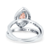 Two Piece Halo Marquise Art Deco Wedding Engagement Bridal Ring Round Simulated Cubic Zirconia 925 Sterling Silver
