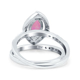 Two Piece Halo Marquise Art Deco Wedding Engagement Bridal Ring Round Simulated Cubic Zirconia 925 Sterling Silver