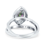 Two Piece Halo Marquise Art Deco Wedding Engagement Bridal Ring Round Simulated Cubic Zirconia 925 Sterling Silver
