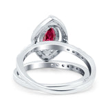 Two Piece Halo Marquise Art Deco Wedding Engagement Bridal Ring Round Simulated Cubic Zirconia 925 Sterling Silver