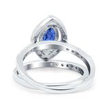 Two Piece Halo Marquise Art Deco Wedding Engagement Bridal Ring Round Simulated Cubic Zirconia 925 Sterling Silver