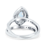 Two Piece Halo Marquise Art Deco Wedding Engagement Bridal Ring Round Simulated Cubic Zirconia 925 Sterling Silver