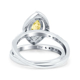 Two Piece Halo Marquise Art Deco Wedding Engagement Bridal Ring Round Simulated Cubic Zirconia 925 Sterling Silver