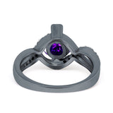Art Deco Wedding Bridal Ring Round Simulated Cubic Zirconia 925 Sterling Silver