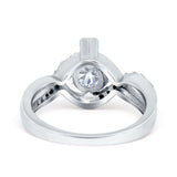 Art Deco Wedding Bridal Ring Round Simulated Cubic Zirconia 925 Sterling Silver