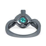 Art Deco Wedding Bridal Ring Round Simulated Cubic Zirconia 925 Sterling Silver