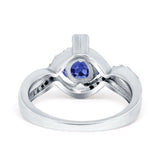 Art Deco Wedding Bridal Ring Round Simulated Cubic Zirconia 925 Sterling Silver