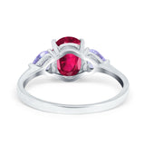 Three Stone Oval Wedding Bridal Ring Simulated Cubic Zirconia 925 Sterling Silver