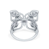 Staement Band Butterfly Ring Round Simulated Cubic Zirconia 925 Sterling Silver