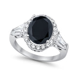 Halo Fashion Ring Round Baguette Simulated CZ 925 Sterling Silver