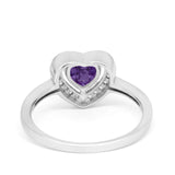 Halo Dazzling Heart Promise Ring Round Simulated CZ 925 Sterling Silver