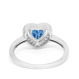 Halo Dazzling Heart Promise Ring Round Simulated CZ 925 Sterling Silver