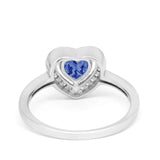 Halo Dazzling Heart Promise Ring Round Simulated CZ 925 Sterling Silver