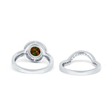 Two Piece Halo Ring Band Bridal Set Round Simulated Cubic Zirconia 925 Sterling Silver