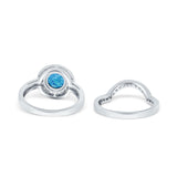 Two Piece Halo Ring Band Bridal Set Round Simulated Cubic Zirconia 925 Sterling Silver