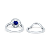 Two Piece Halo Ring Band Bridal Set Round Simulated Cubic Zirconia 925 Sterling Silver