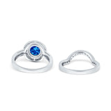Two Piece Halo Ring Band Bridal Set Round Simulated Cubic Zirconia 925 Sterling Silver