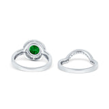Two Piece Halo Ring Band Bridal Set Round Simulated Cubic Zirconia 925 Sterling Silver