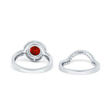 Two Piece Halo Ring Band Bridal Set Round Simulated Cubic Zirconia 925 Sterling Silver