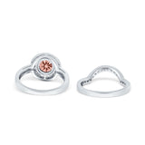 Two Piece Halo Ring Band Bridal Set Round Simulated Cubic Zirconia 925 Sterling Silver