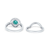 Two Piece Halo Ring Band Bridal Set Round Simulated Cubic Zirconia 925 Sterling Silver