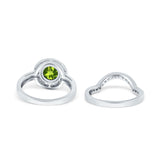 Two Piece Halo Ring Band Bridal Set Round Simulated Cubic Zirconia 925 Sterling Silver
