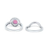 Two Piece Halo Ring Band Bridal Set Round Simulated Cubic Zirconia 925 Sterling Silver