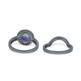 Two Piece Halo Ring Band Bridal Set Round Simulated Cubic Zirconia 925 Sterling Silver