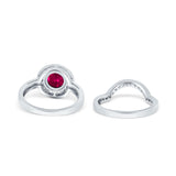 Two Piece Halo Ring Band Bridal Set Round Simulated Cubic Zirconia 925 Sterling Silver