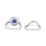 Two Piece Halo Ring Band Bridal Set Round Simulated Cubic Zirconia 925 Sterling Silver