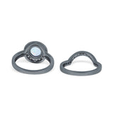 Two Piece Halo Ring Band Bridal Set Round Simulated Cubic Zirconia 925 Sterling Silver