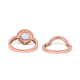 Two Piece Halo Ring Band Bridal Set Round Simulated Cubic Zirconia 925 Sterling Silver