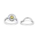 Two Piece Halo Ring Band Bridal Set Round Simulated Cubic Zirconia 925 Sterling Silver
