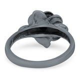 Rose Flower Ring Round Shape Simulated Cubic Zirconia 925 Sterling Silver