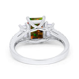 Emerald Cut Engagement Ring Round Simulated Cubic Zirconia 925 Sterling Silver