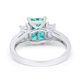 Emerald Cut Engagement Ring Round Simulated Cubic Zirconia 925 Sterling Silver