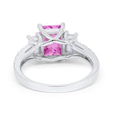 Emerald Cut Engagement Ring Round Simulated Cubic Zirconia 925 Sterling Silver