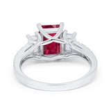 Emerald Cut Engagement Ring Round Simulated Cubic Zirconia 925 Sterling Silver