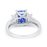 Emerald Cut Engagement Ring Round Simulated Cubic Zirconia 925 Sterling Silver