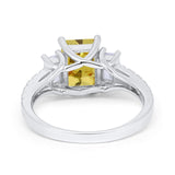 Emerald Cut Engagement Ring Round Simulated Cubic Zirconia 925 Sterling Silver